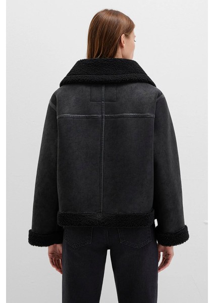Kadın Suni Kürk Detaylı Siyah Suni Deri Ceket 1110718-900 indirimleri