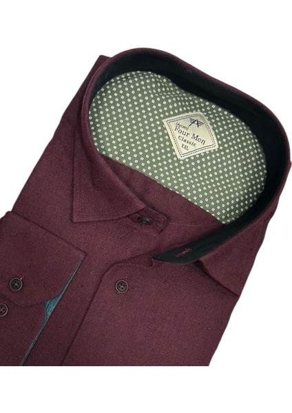 Klasik %100 Cotton Uzun Kollu Terletmeyen Kışlık Flanel Kumaş Bordo Gömlek (Regular Kalıp) fiyatları