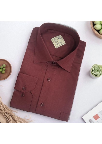 Klasik %100 Cotton Uzun Kollu Terletmeyen Kışlık Flanel Kumaş Bordo Gömlek (Regular Kalıp) fiyatları