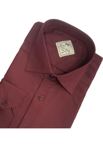 Klasik %100 Cotton Uzun Kollu Terletmeyen Kışlık Flanel Kumaş Bordo Gömlek (Regular Kalıp) modelleri