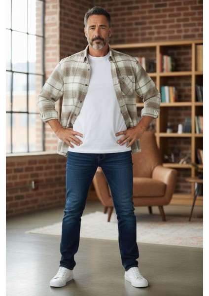 Kışlık Pamuklu Bej Uzun Kollu Cepli Erkek Oduncu Gömlek (Slim Fit) fiyatları