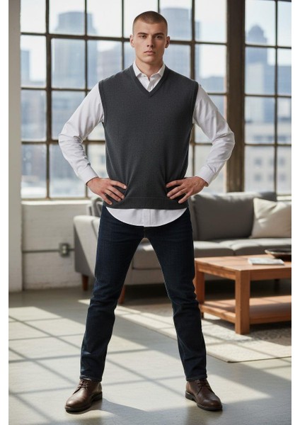 Antrasit V Yaka Süveter (Unisex)