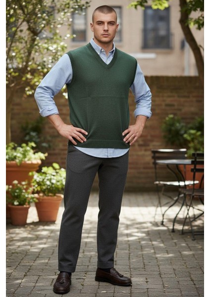 Haki V Yaka Süveter (Unisex)