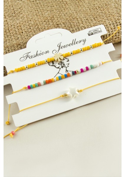 Techmrt 3 Adet Yıldız Yonca Kum Boncuk Bileklik-Sarı modelleri