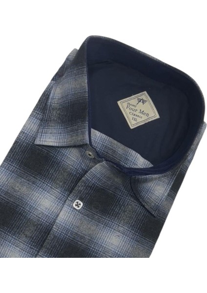 Klasik %100 Cotton Uzun Kollu Terletmeyen Kışlık Flanel Kumaş Siyah Gömlek (Regular Kalıp)