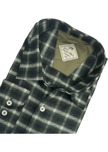 Klasik %100 Cotton Uzun Kollu Terletmeyen Kışlık Flanel Kumaş Zümrüt Gömlek (Regular Kalıp) fiyatları