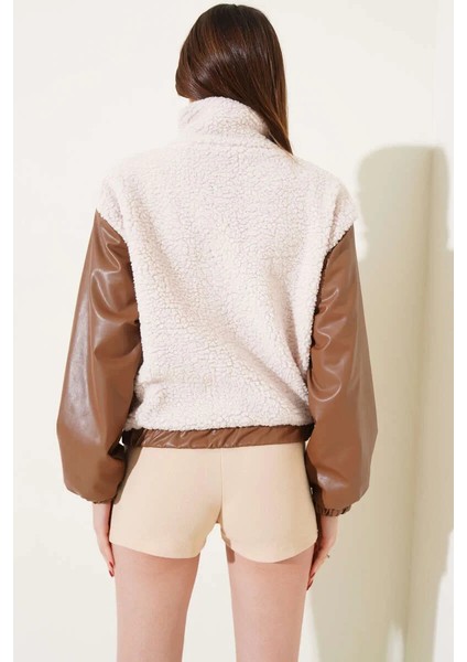 Kolları Deri Cep Detaylı Kuzu Mont - 0165 fiyatları