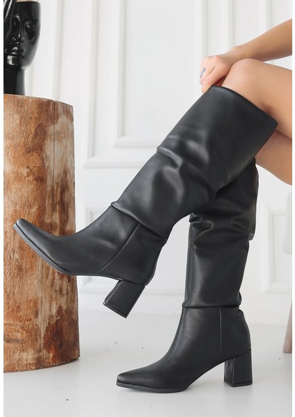 Pitay Siyah Cilt Topuklu Çizme fiyatları