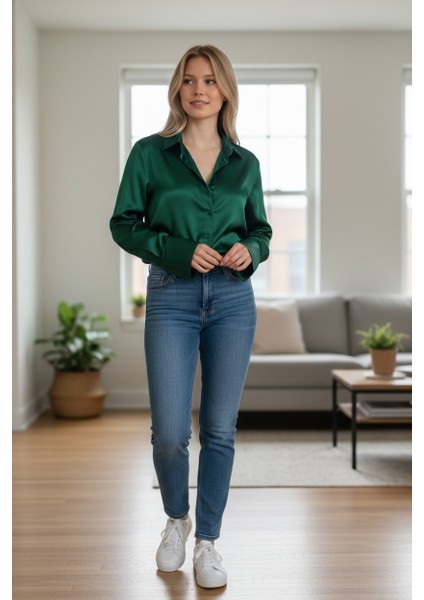 “kadın Saten Dokulu Şık Uzun Kollu Gömlek – Ofis & Günlük Kullanıma Uygun Bluz” fiyatları