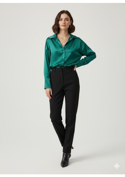 “kadın Saten Dokulu Şık Uzun Kollu Gömlek – Ofis & Günlük Kullanıma Uygun Bluz” fırsatları