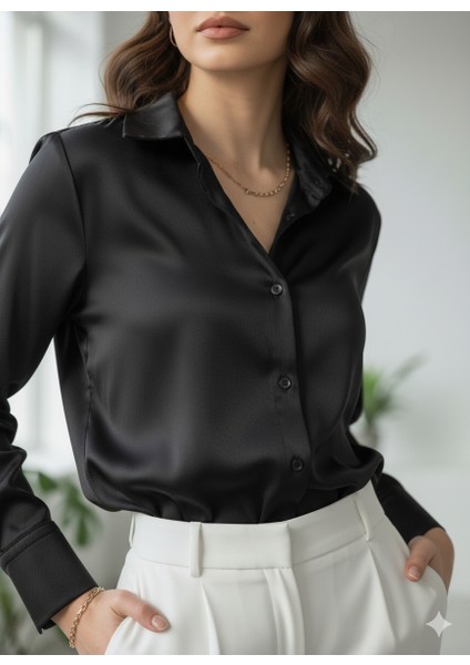 “kadın Saten Dokulu Şık Uzun Kollu Gömlek – Ofis & Günlük Kullanıma Uygun Bluz” fırsatları