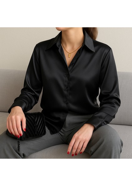“kadın Saten Dokulu Şık Uzun Kollu Gömlek – Ofis & Günlük Kullanıma Uygun Bluz”