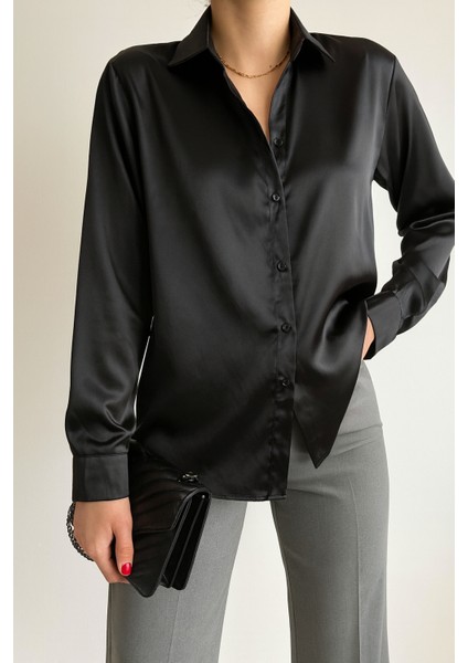 “kadın Saten Dokulu Şık Uzun Kollu Gömlek – Ofis & Günlük Kullanıma Uygun Bluz”