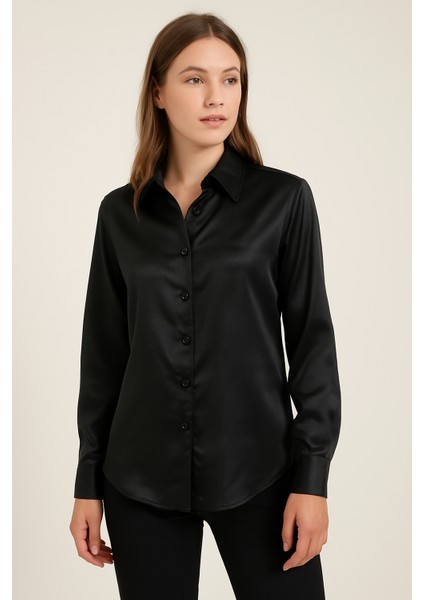 “kadın Saten Dokulu Şık Uzun Kollu Gömlek – Ofis & Günlük Kullanıma Uygun Bluz”
