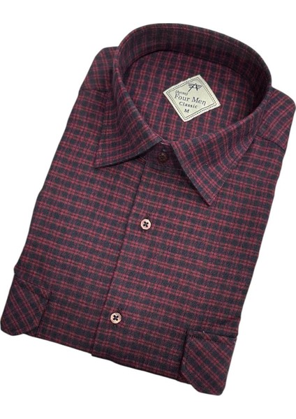 Iki Cepli Kapaklı Klasik %100 Cotton Uzun Kollu Terletmeyen Kışlık Flanel Kumaş Kırmızı Gömlek (Regular Kalıp) fiyatları