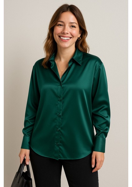 “kadın Saten Dokulu Şık Uzun Kollu Gömlek – Ofis & Günlük Kullanıma Uygun Bluz” indirimleri