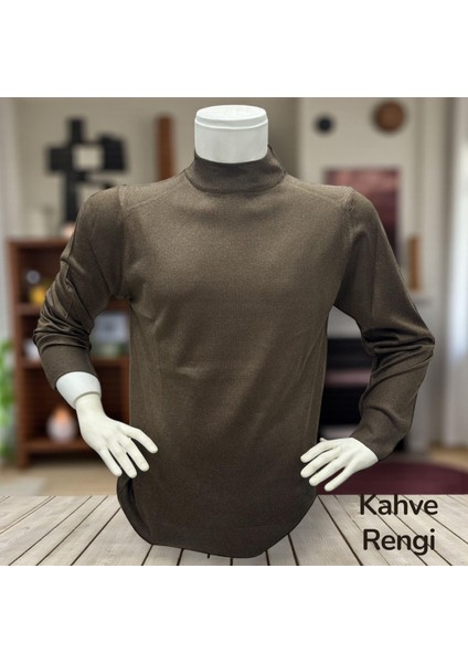 Uzun Kollu Kahverengi Balıkçı Yaka Kazak (Unisex)