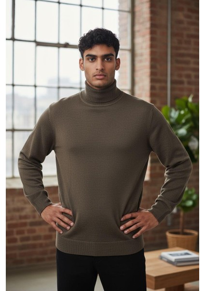 Uzun Kollu Kahverengi Balıkçı Yaka Kazak (Unisex) fiyatları