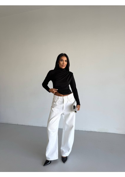 Boğazlı Sandy Kumaş Dar-Slim Kalıp Drapeli Bluz indirimleri