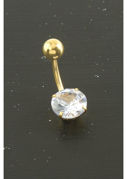 Techmrt Yuvarlak Zirkon Taşlı Çelik Piercing 1 Adet-Gümüş Rengi