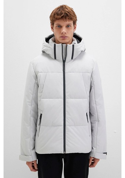 Erkek Kapüşonlu Gri Şişme Mont 0110675-70074