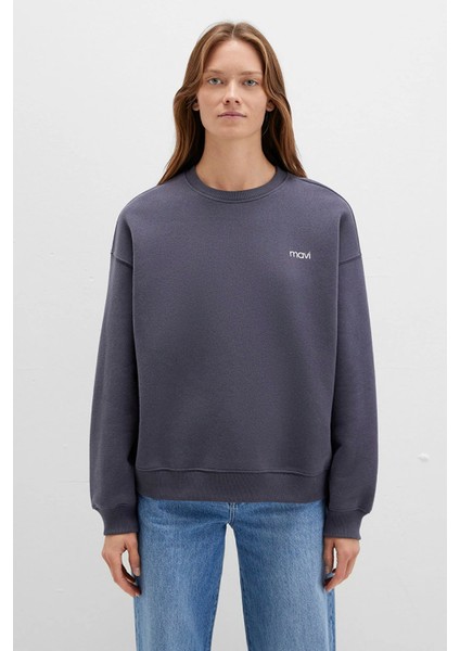 Kadın Mavi Logo Baskılı Antrasit Sweatshirt 1S10490-80932 modelleri