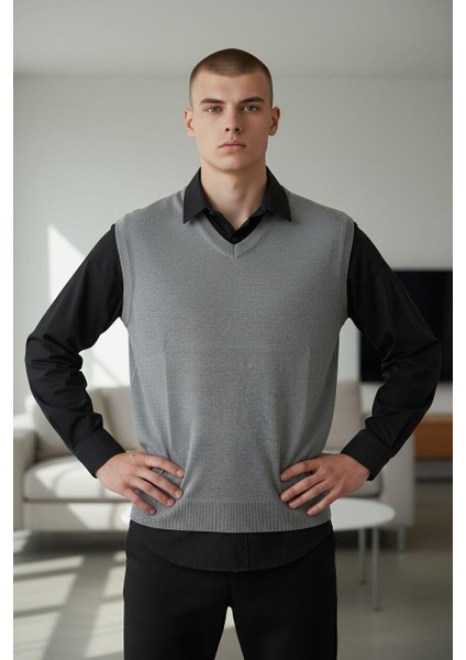 Açık Gri V Yaka Süveter (Unisex)