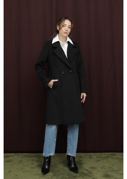 Kadın Kruvaze Yaka Kaşe Kaban -15194KBN