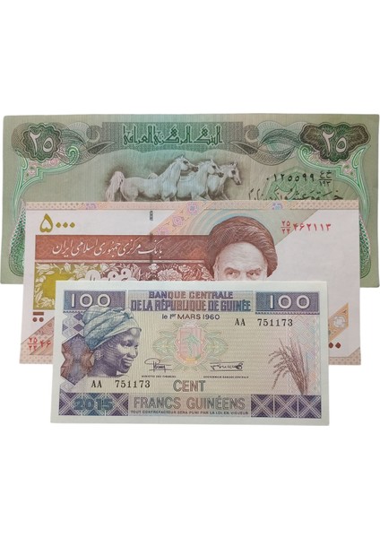 3 Adet 3 Farklı Ülke Yabancı Koleksiyon Kağıt Para. Antika Koleksiyon Para.