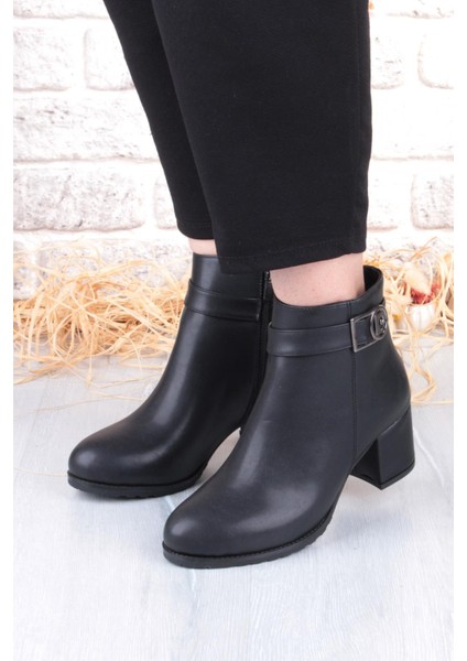 54191 Siyah Cilt Sıcak Astar Kalın Topuklu Kadın Bot fırsatları