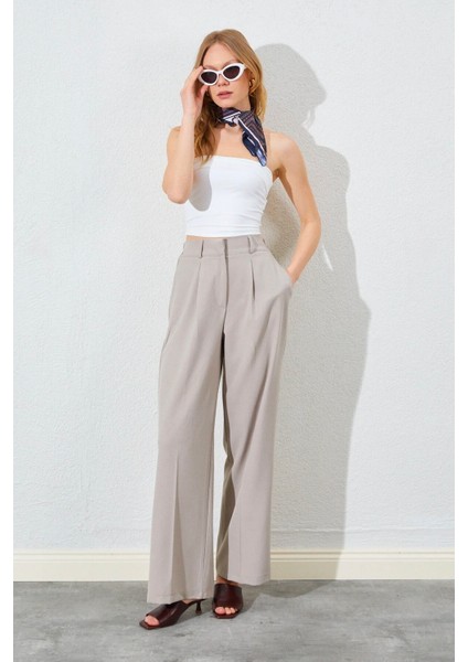 Çift Fleto Poliviskon Pantolon - Vizon