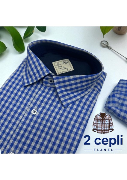 Klasik %100 Cotton Uzun Kollu Terletmeyen Kışlık Flanel Kumaş Mavi Gömlek (Regular Kalıp) fiyatları