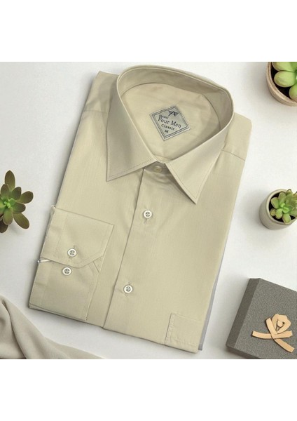 Klasik %100 Cotton Uzun Kollu Terletmeyen Kışlık Flanel Kumaş Krem Gömlek (Regular Kalıp) fiyatları