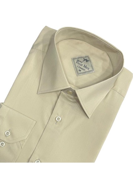 Klasik %100 Cotton Uzun Kollu Terletmeyen Kışlık Flanel Kumaş Krem Gömlek (Regular Kalıp) modelleri