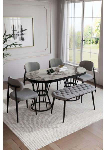 Bohem Polo Mutfak Masası Takımı 6 Kişilik Bencli