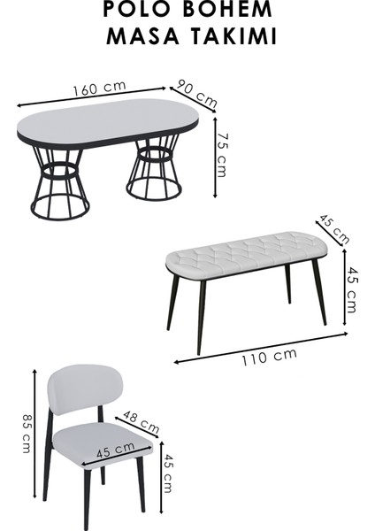Bohem Polo Mutfak Masası Takımı 6 Kişilik Bencli