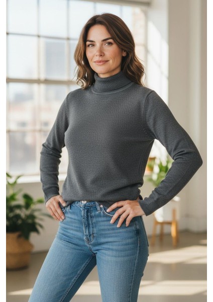 Uzun Kollu Gri Balıkçı Yaka Kazak (Unisex) fiyatları