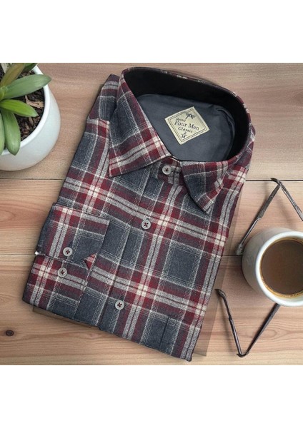 Klasik %100 Cotton Uzun Kollu Terletmeyen Kışlık Flanel Kumaş Antrasit Gömlek (Regular Kalıp) fiyatları