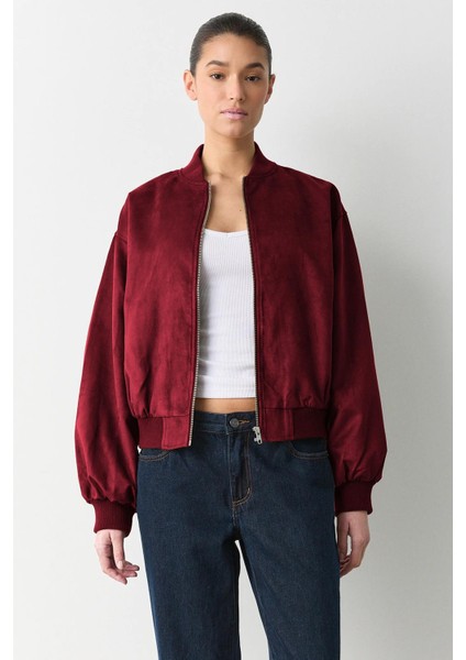 Bordo Astarlı Kadın Bomber Ceket MG2545