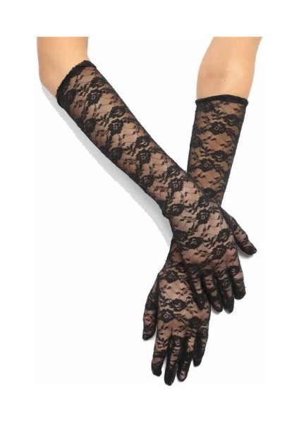 Siyah Renk Orta Boy Dantelli Eldiven Uzun Model fiyatları