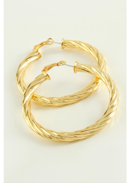 Techmrt Burgulu Halka Küpe 6 Cm-Sarı