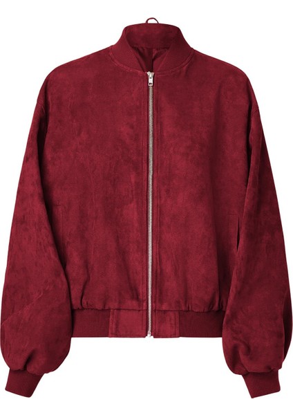 Bordo Astarlı Kadın Bomber Ceket MG2545
