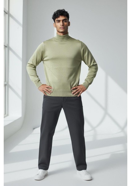 Uzun Kollu Bej Balıkçı Yaka Kazak (Unisex)