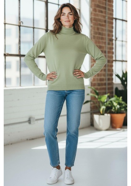 Uzun Kollu Bej Balıkçı Yaka Kazak (Unisex) fiyatları