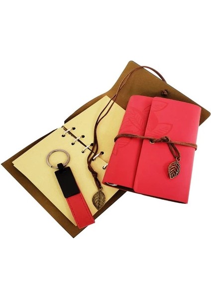 Özel Ahşap Kutulu Kırmızı Deri Defter ve Anahtarlık Set fiyatları