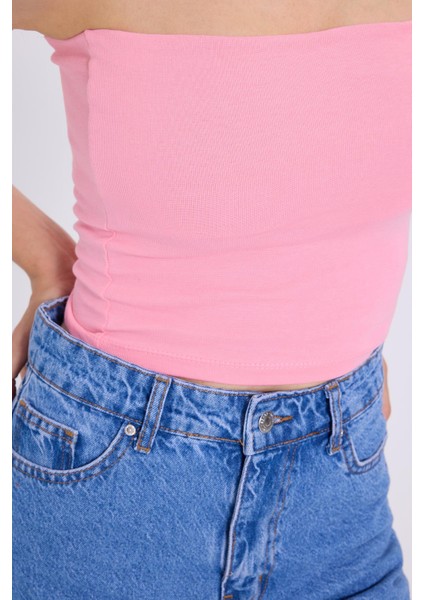 Kadın Slim Fit Dar Kesim Pamuklu Straplez Pembe Bluz modelleri