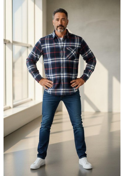 Kışlık Pamuklu Uzun Kollu Cepli Erkek Oduncu Gömlek (Slim Fit)