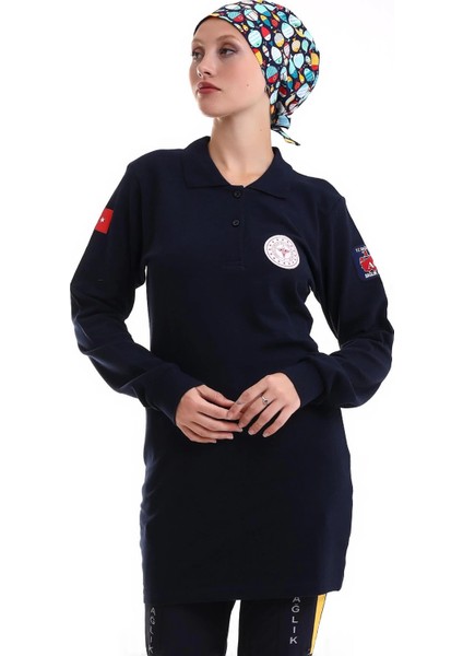 112 Acil Sağlık Yakalı Tshirt Tunik Baskılı - Lacivert modelleri