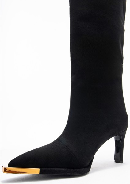 Lexa Siyah Süet Altın Detaylı Sivri Burunlu Kadın Topuklu Çizme fırsatları