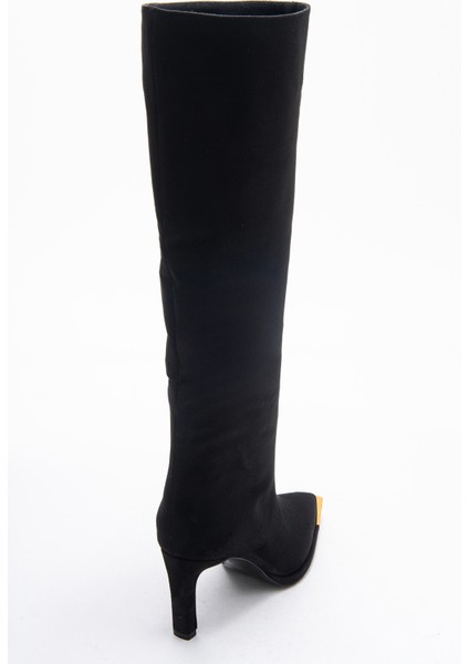 Lexa Siyah Süet Altın Detaylı Sivri Burunlu Kadın Topuklu Çizme indirimleri